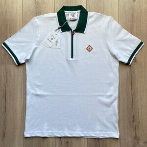 XL CASABLANCA MEN'S WHITE HALF ZIP COTTON POLO T-SHIRT